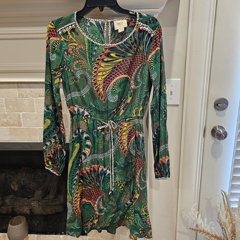 Anthropologie Maeve Green Janis Verdant Floral Paisley Tie Faux Wrap Dress Sz 2 - Picture 1 of 7